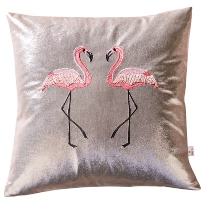 Metallic Flamingo Square Cushion