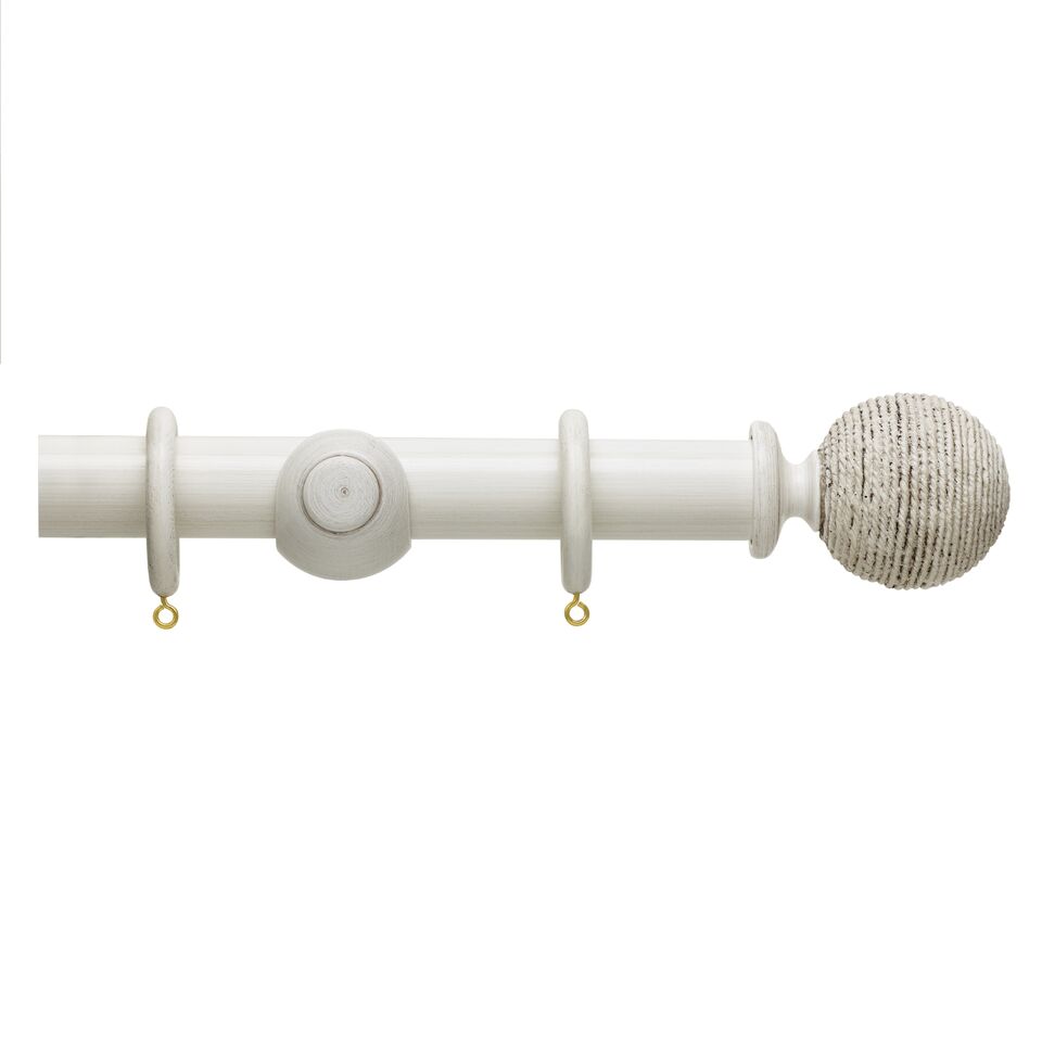 Hallis Origin Wooden Curtain Pole 35mm Chalk Stone with Twine Finial