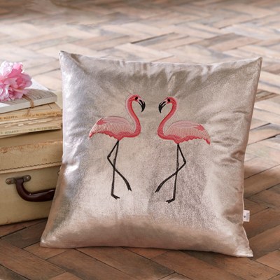 Metallic Flamingo Square Cushion